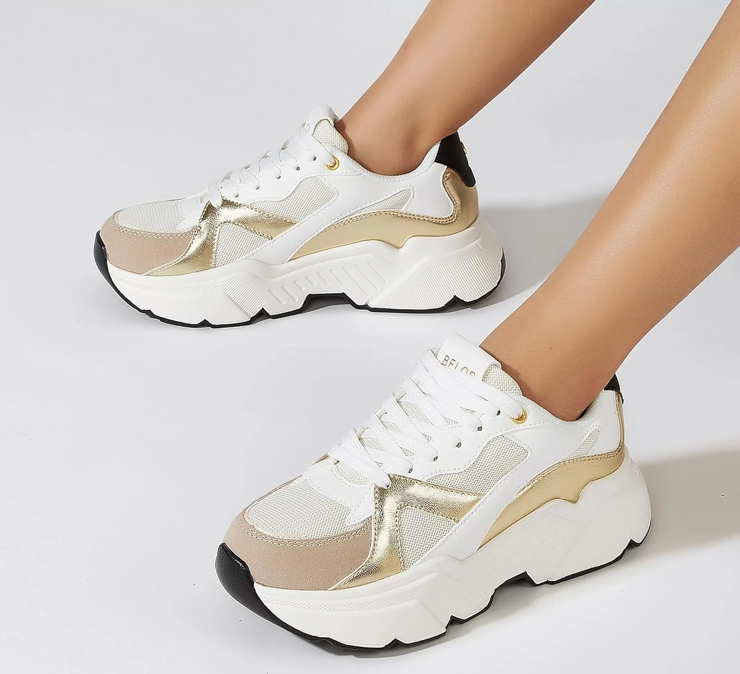 BELOS Women's Platform Chunky Sneakers Fashion Dad Sneakers Casual Lace Up Comfortable Lightweigt Walking Shoes