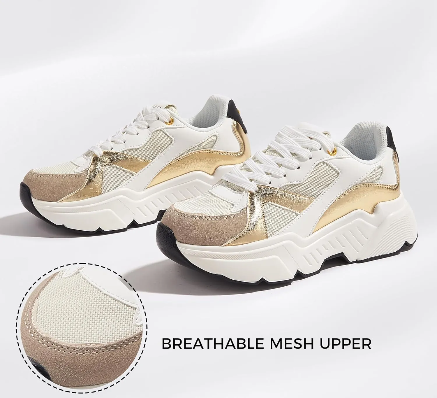 BELOS Women's Platform Chunky Sneakers Fashion Dad Sneakers Casual Lace Up Comfortable Lightweigt Walking Shoes