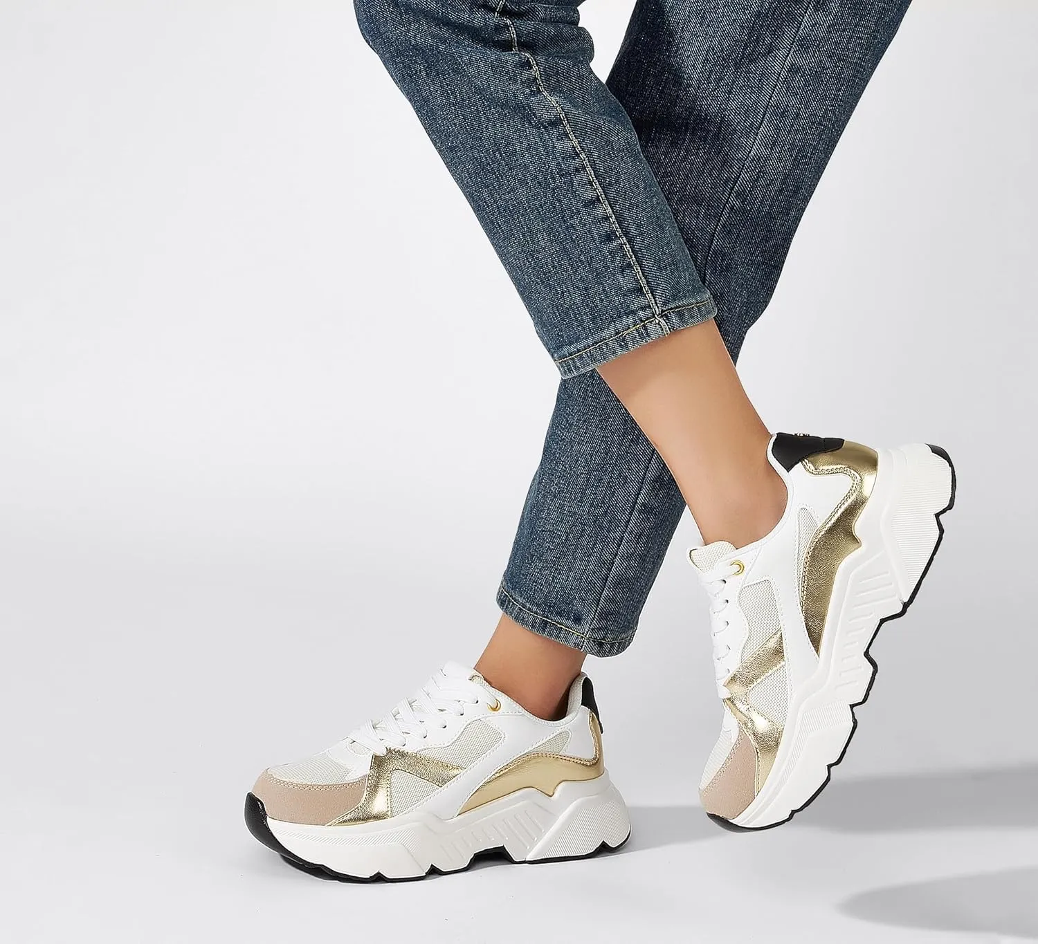 BELOS Women's Platform Chunky Sneakers Fashion Dad Sneakers Casual Lace Up Comfortable Lightweigt Walking Shoes
