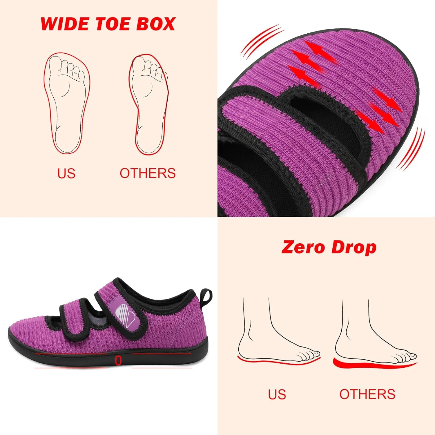 Besroad Womens Walking Shoes Wide Diabetic Shoes Adjustable Barefoot Casual Sneakers Breathable Zero Drop Arthritis Edema Sneakers Indoor Outdoor