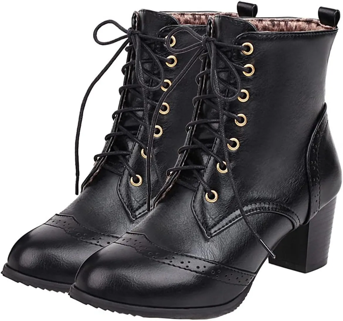 Betastella Women's Lace Up Booties Chunky Heel Ankle Boots Side Zip Short Boots Dress Shoes