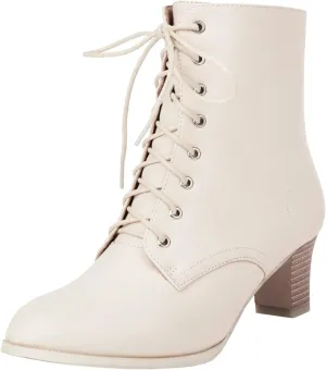 Betastella Women's Lace Up Booties Chunky Heel Ankle Boots Side Zip Short Boots Dress Shoes