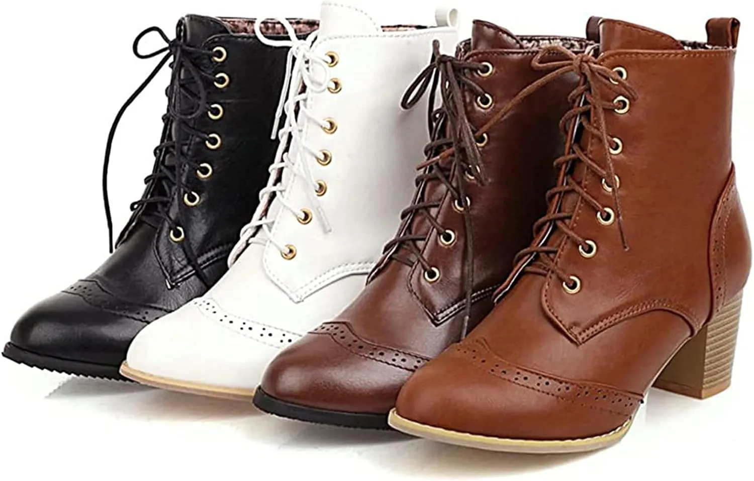 Betastella Women's Lace Up Booties Chunky Heel Ankle Boots Side Zip Short Boots Dress Shoes