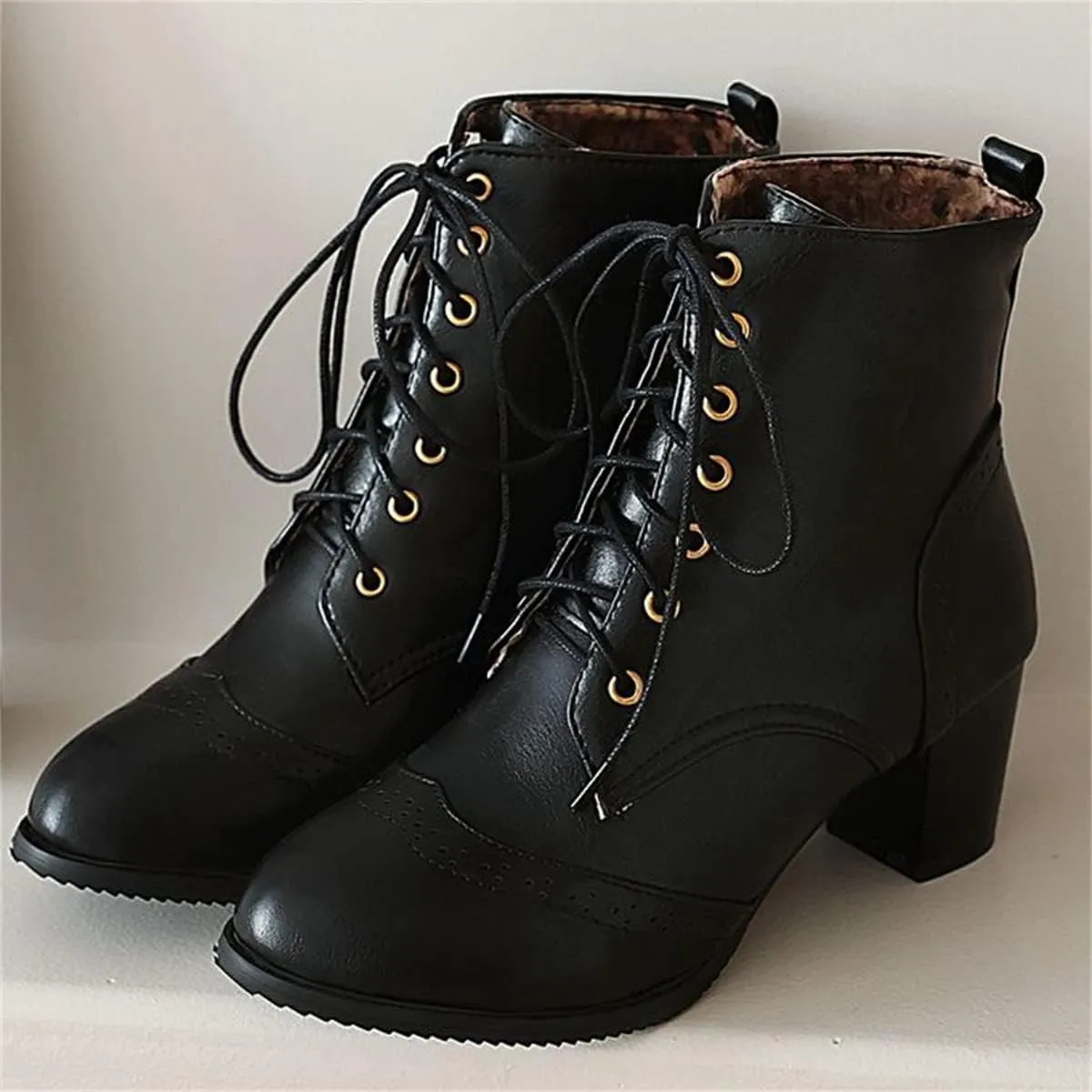 Betastella Women's Lace Up Booties Chunky Heel Ankle Boots Side Zip Short Boots Dress Shoes