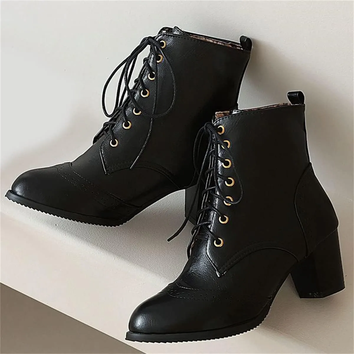 Betastella Women's Lace Up Booties Chunky Heel Ankle Boots Side Zip Short Boots Dress Shoes