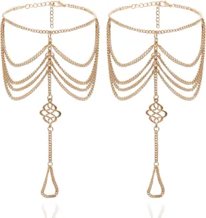 Bienvenu 2 PCS Multi Chain Beach Tassels Anklet Chain Bracelet Barefoot Sandals Foot Jewelry