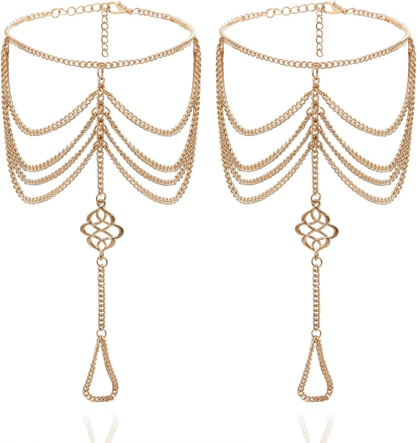 Bienvenu 2 PCS Multi Chain Beach Tassels Anklet Chain Bracelet Barefoot Sandals Foot Jewelry
