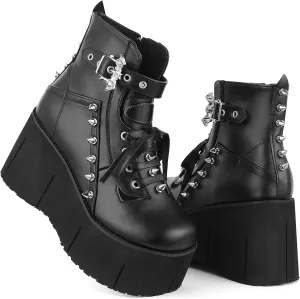 Black Platform Ankle Boots for Women Goth Rave Shoes Punk Rivet Lace Up Zipper Round Toe Wedge Chunky High Heels Buckle Booties