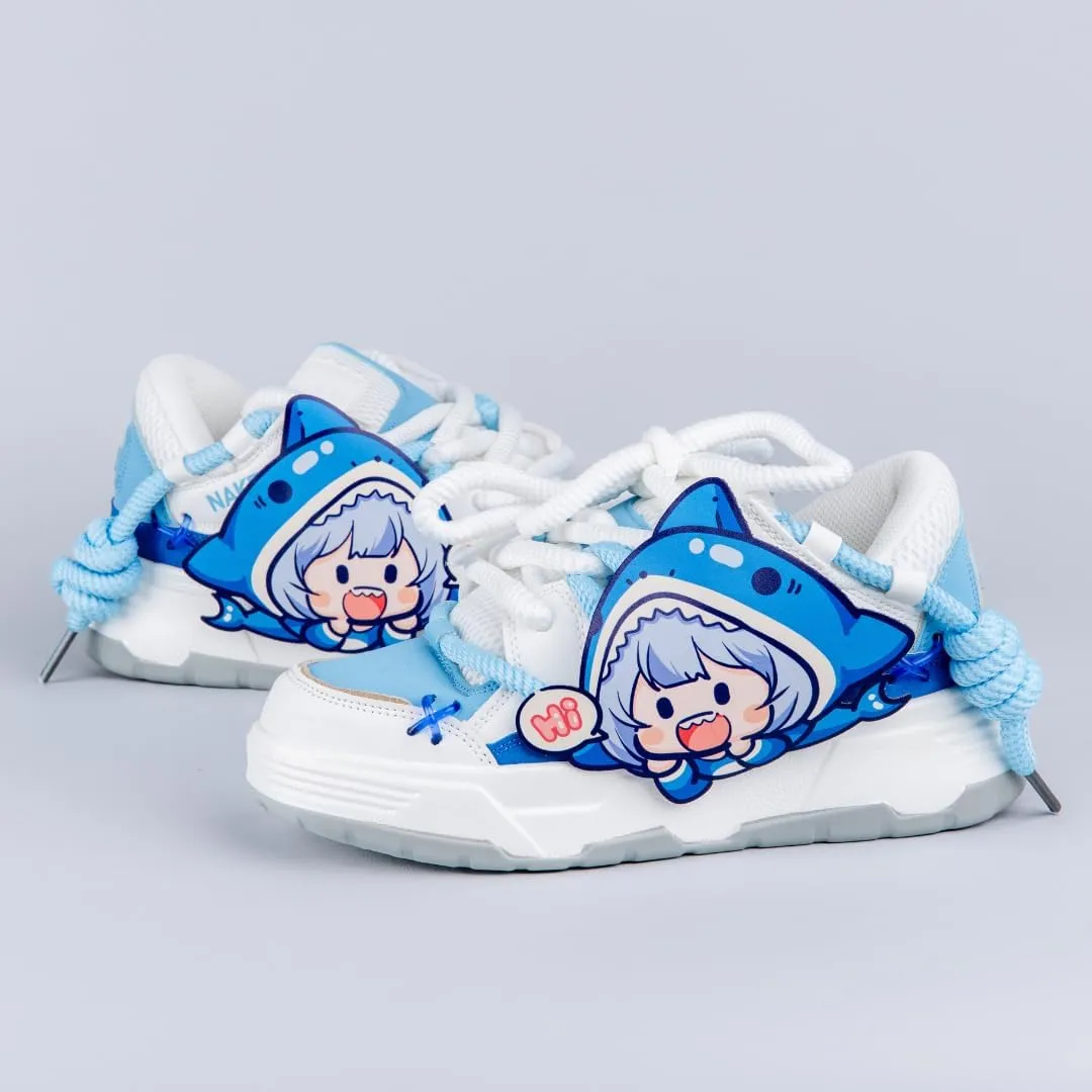 Bobo's House Ultra Friendly Shark Chunky Sneakers Kawaii Hand-Painted Unisex Vegan Leather Platform Shoes