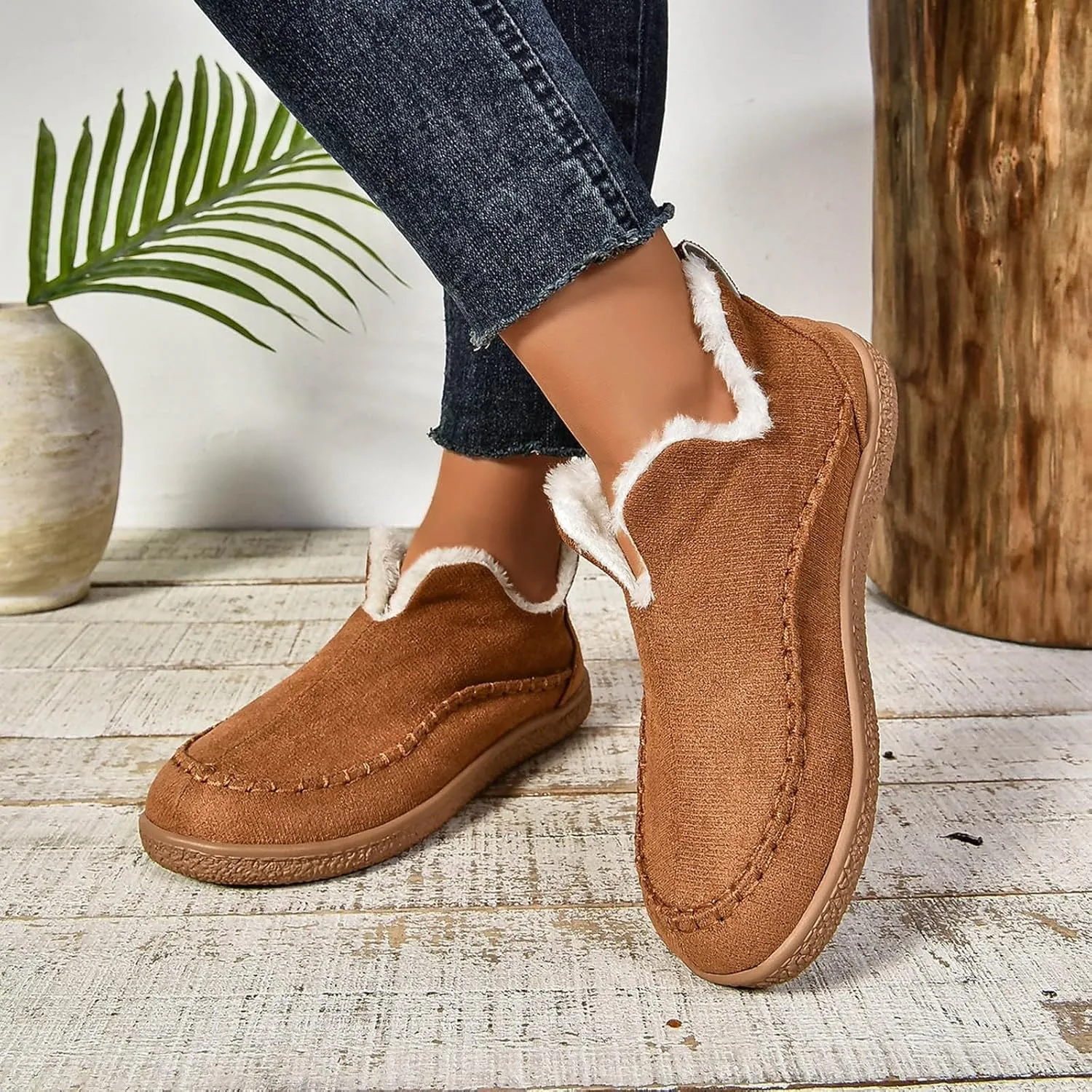 Boots for Women, Women's Ankle Bootie Moccasin Slippers Ladies Warm Winter Indoor Outdoor House Shoes With Memory Foam