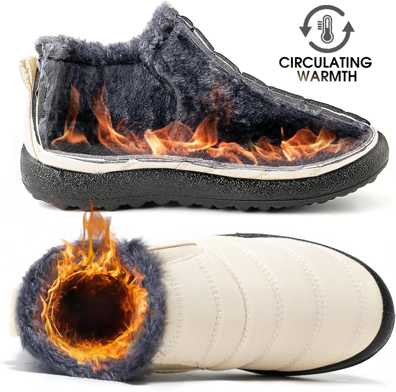 Boys Girls Winter Snow Boots: Warm Fur Lined Toddler Boots Non Slip Waterproof Ankle Booties Convenient Elastic Band Outdoor Little Kids Walking Shoes