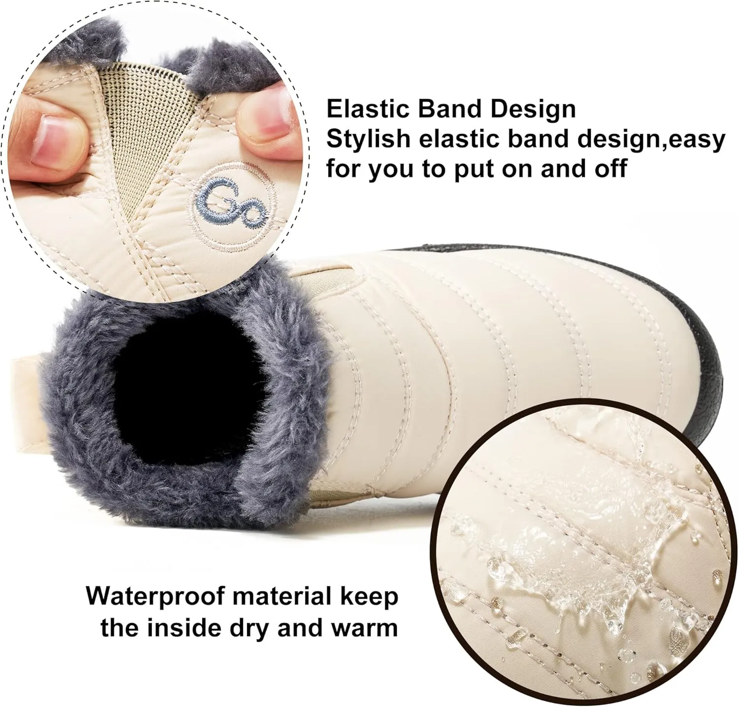 Boys Girls Winter Snow Boots: Warm Fur Lined Toddler Boots Non Slip Waterproof Ankle Booties Convenient Elastic Band Outdoor Little Kids Walking Shoes