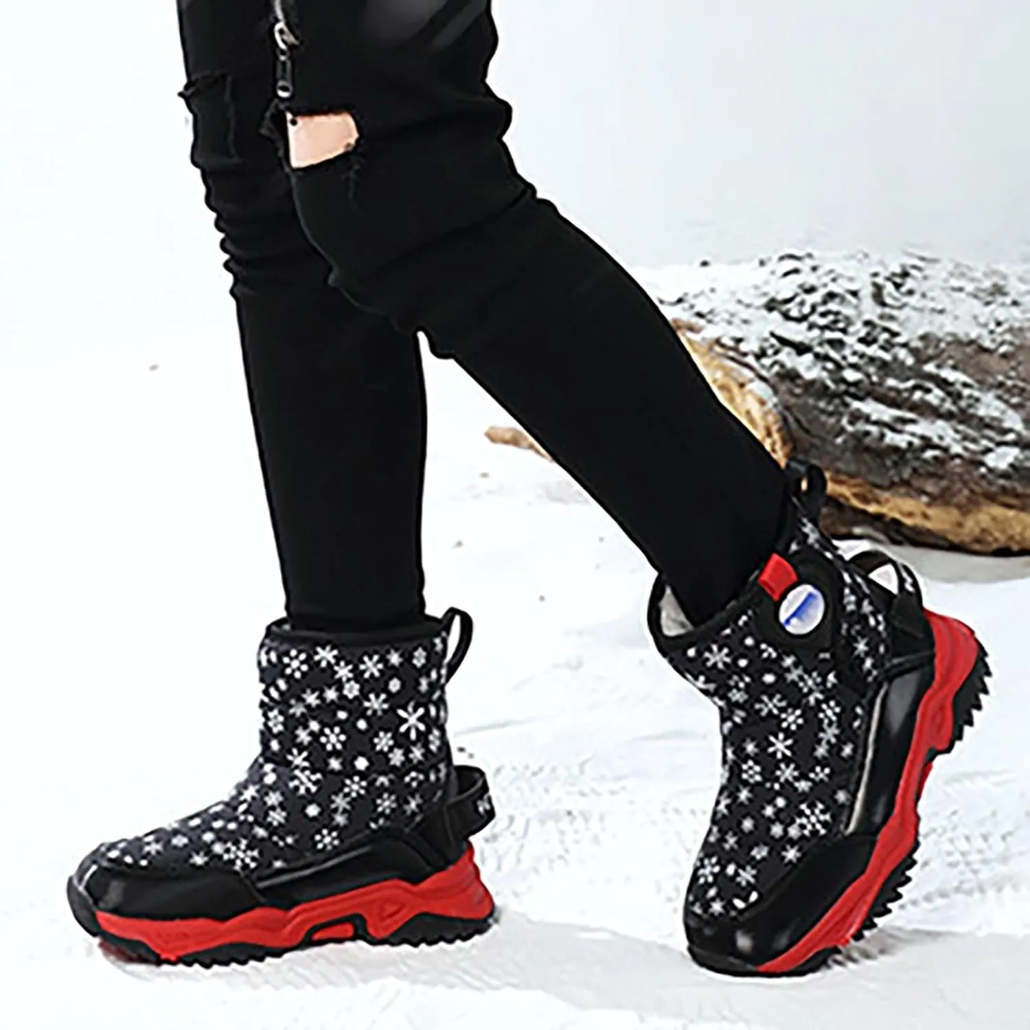 Boys Girls Wnter Snow Boots F𝐮lly F𝐮r Lined Warm Outdoor Hiking Shoes 𝐖aterproof Anti-Slip Kids Toddlers Snow Boots