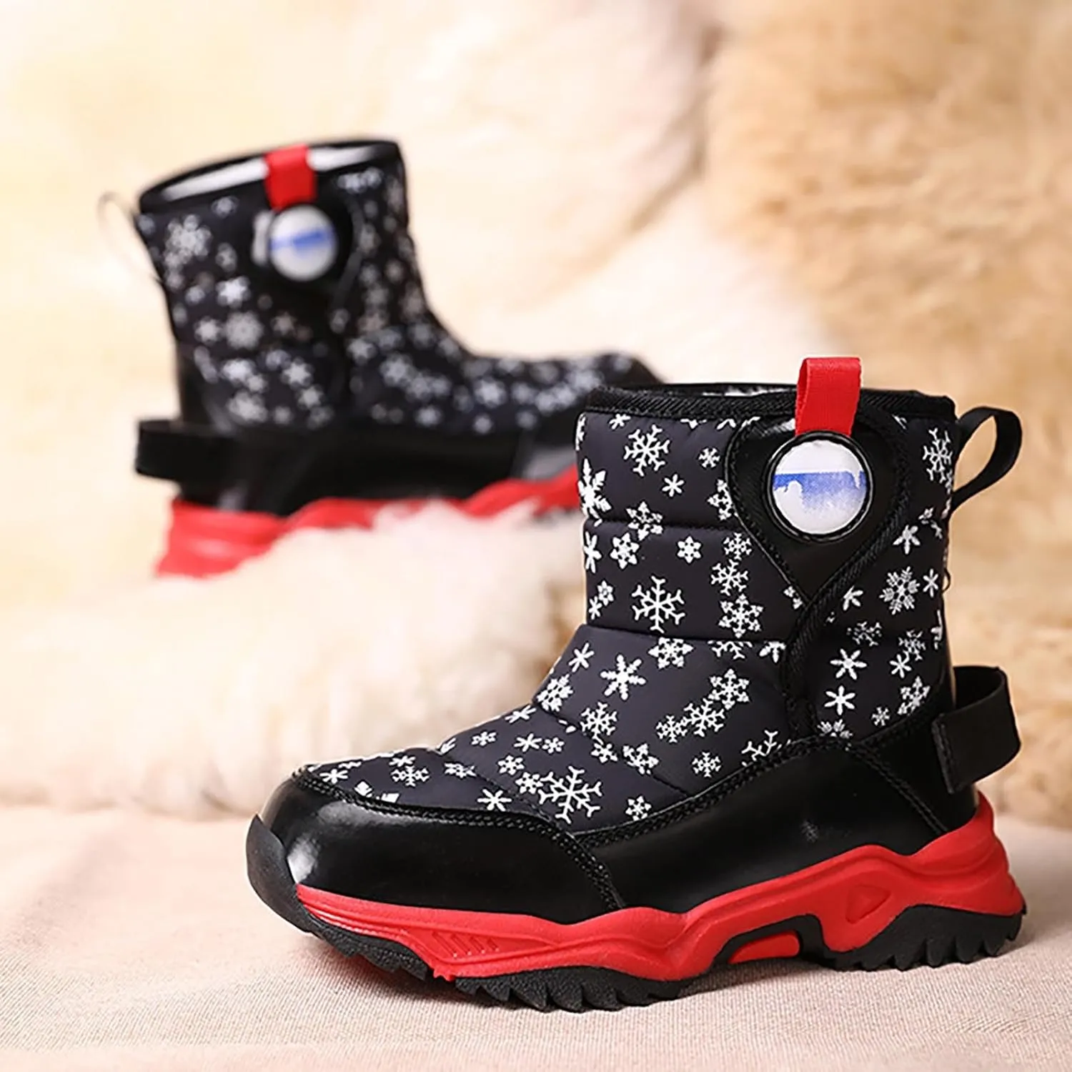 Boys Girls Wnter Snow Boots F𝐮lly F𝐮r Lined Warm Outdoor Hiking Shoes 𝐖aterproof Anti-Slip Kids Toddlers Snow Boots