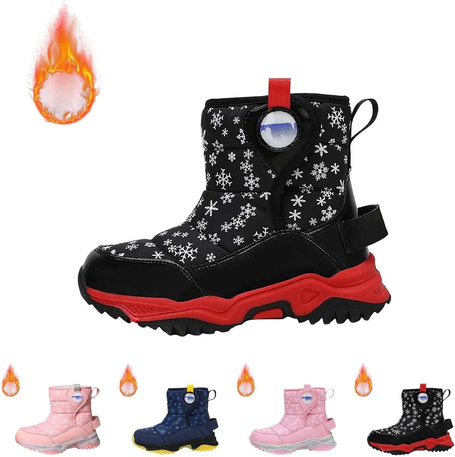 Boys Girls Wnter Snow Boots F𝐮lly F𝐮r Lined Warm Outdoor Hiking Shoes 𝐖aterproof Anti-Slip Kids Toddlers Snow Boots