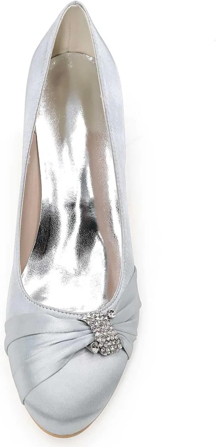 Bride's High Heel Slip-On Wedding Shoes - Closed Toe, Elegant Satin Pumps Perfect for Evening Parties, Proms, & Formal Dress Events
