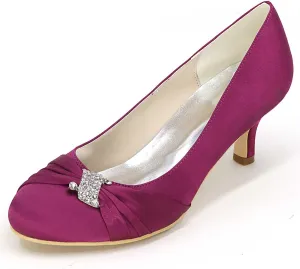 Bride's High Heel Slip-On Wedding Shoes - Closed Toe, Elegant Satin Pumps Perfect for Evening Parties, Proms, & Formal Dress Events