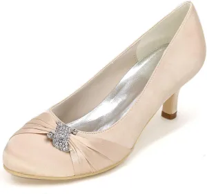 Bride's High Heel Slip-On Wedding Shoes - Closed Toe, Elegant Satin Pumps Perfect for Evening Parties, Proms, & Formal Dress Events