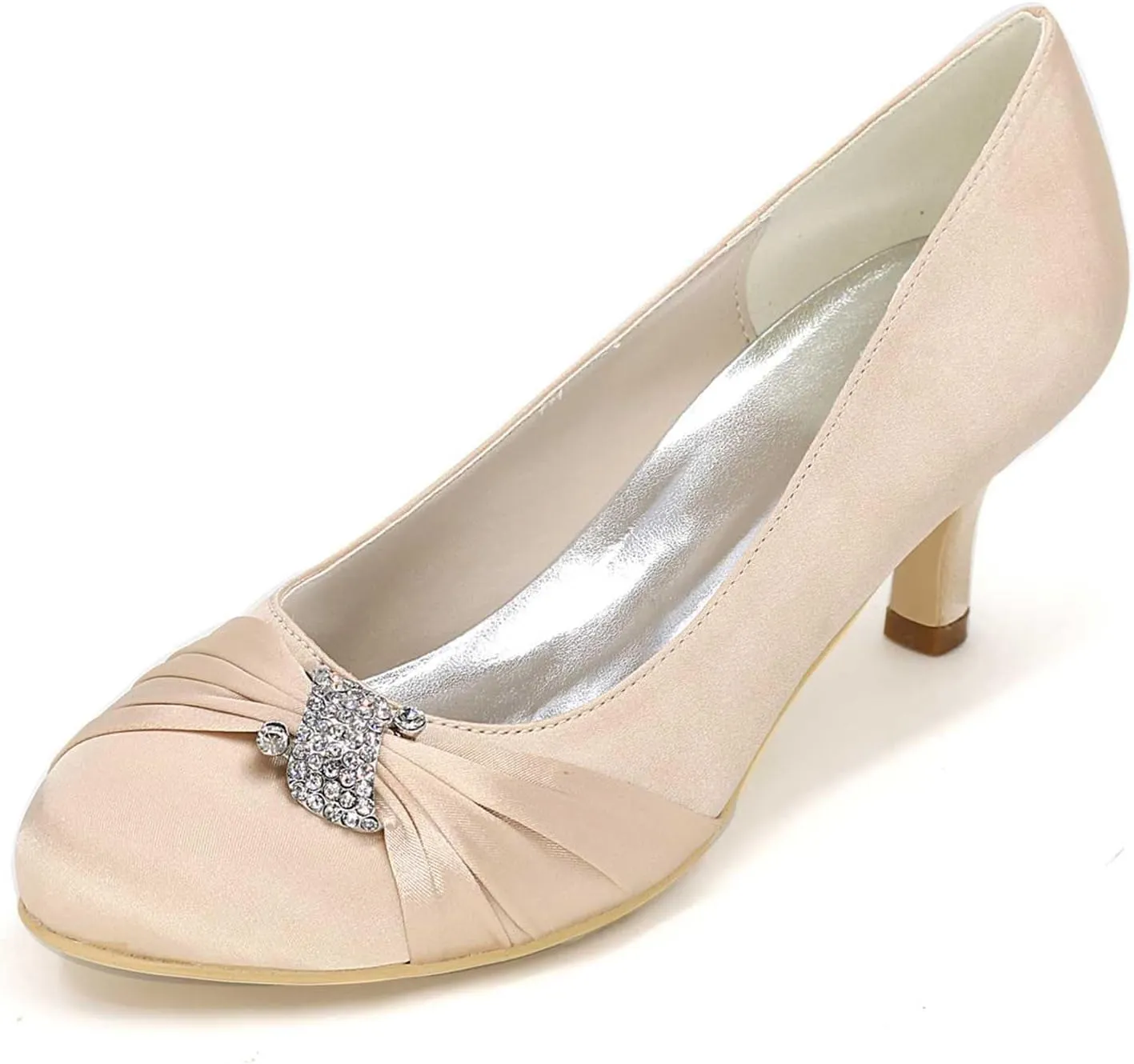 Bride's High Heel Slip-On Wedding Shoes - Closed Toe, Elegant Satin Pumps Perfect for Evening Parties, Proms, & Formal Dress Events