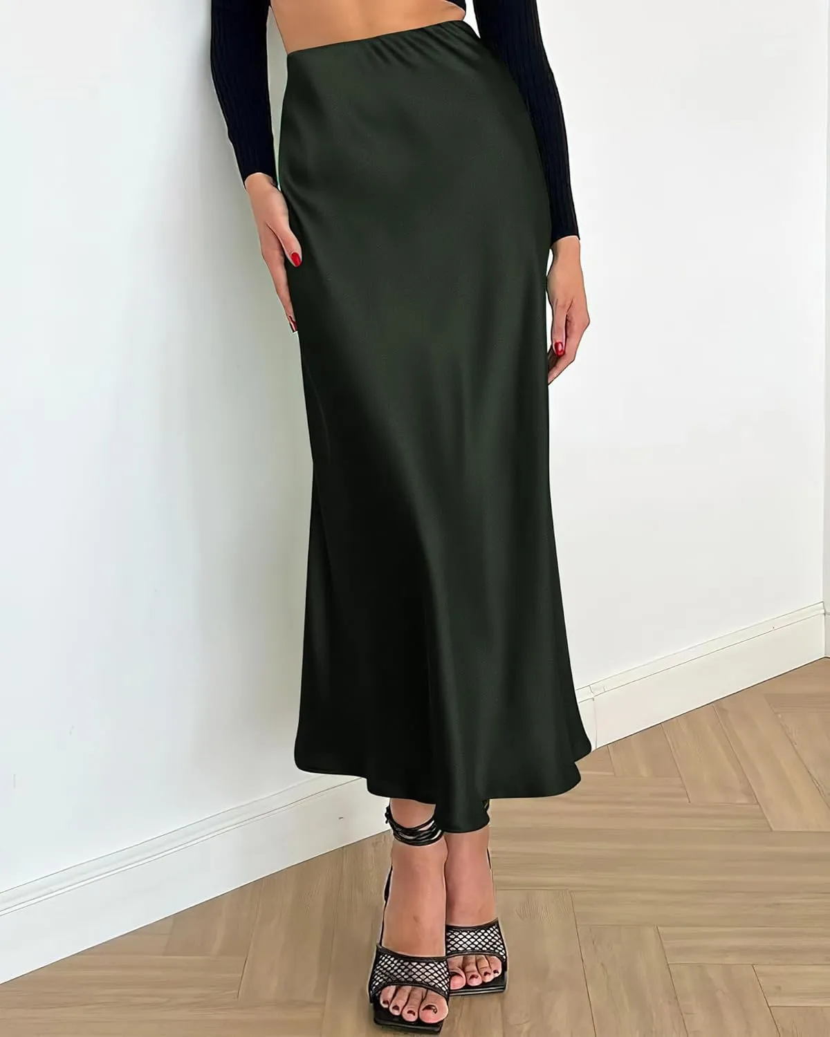 BTFBM 2025 Women Summer Spring Long Satin Skirt Silk Elegant High Waist Cocktail Party Wedding Flowy A-Line Midi Skirts
