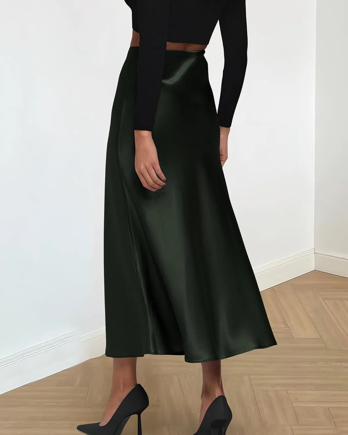 BTFBM 2025 Women Summer Spring Long Satin Skirt Silk Elegant High Waist Cocktail Party Wedding Flowy A-Line Midi Skirts
