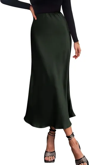 BTFBM 2025 Women Summer Spring Long Satin Skirt Silk Elegant High Waist Cocktail Party Wedding Flowy A-Line Midi Skirts