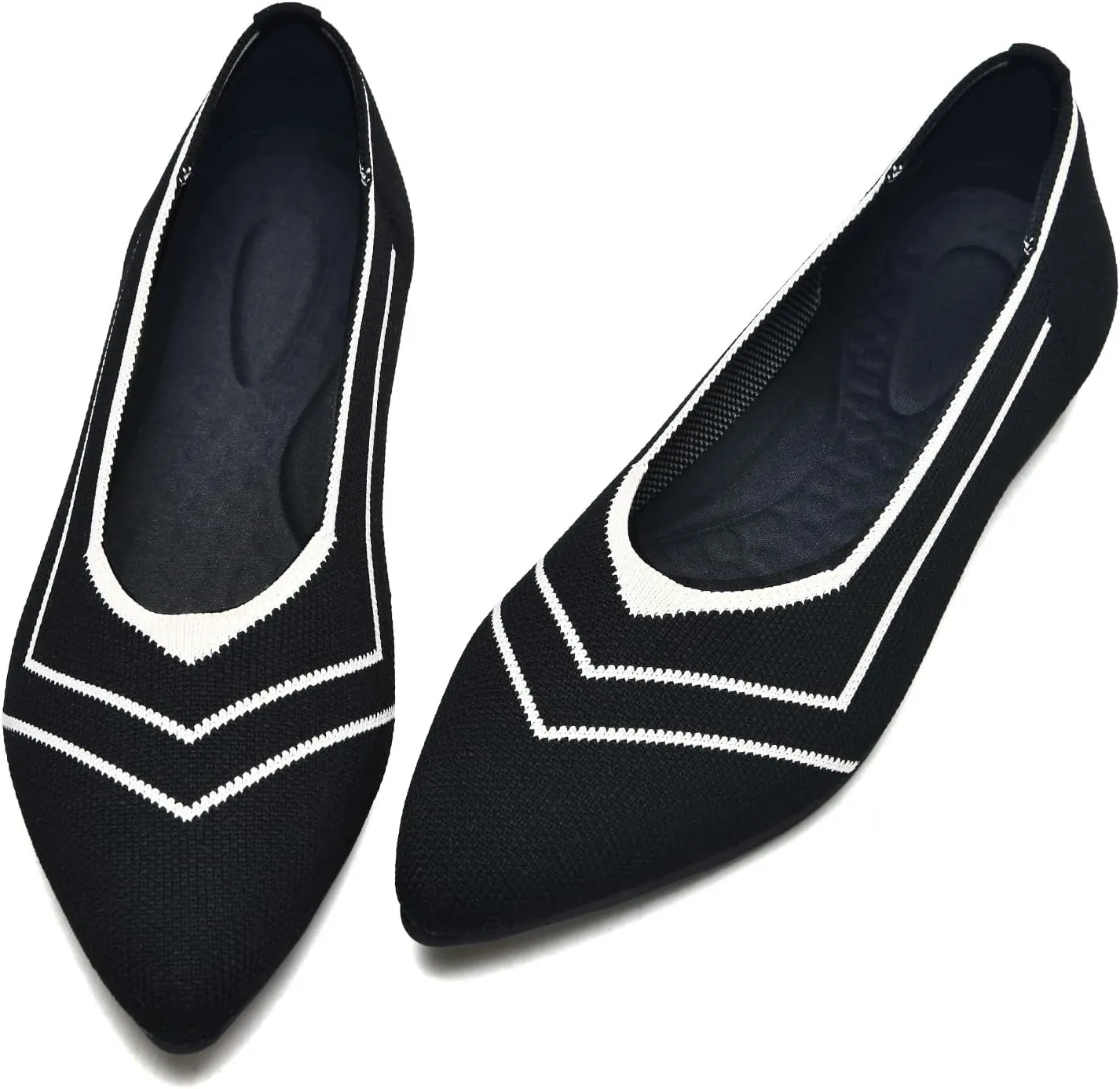 Buyrew Women's Flats Pointed Toe Ballet Shoes Knit Dress Shoes Low Wedge Slip On Arch Support Walking Office Business Flats