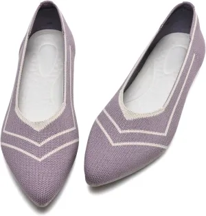 Buyrew Women's Flats Pointed Toe Ballet Shoes Knit Dress Shoes Low Wedge Slip On Arch Support Walking Office Business Flats