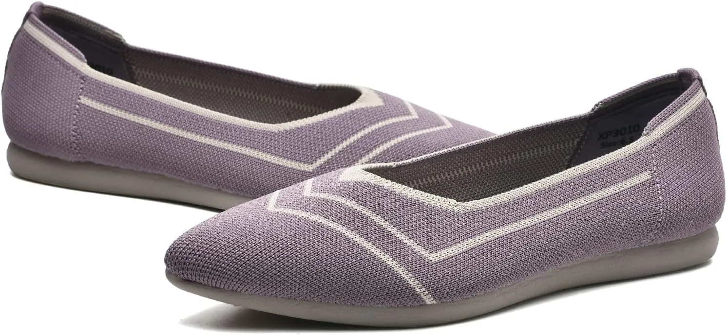 Buyrew Women's Flats Pointed Toe Ballet Shoes Knit Dress Shoes Low Wedge Slip On Arch Support Walking Office Business Flats