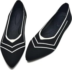 Buyrew Women's Flats Pointed Toe Ballet Shoes Knit Dress Shoes Low Wedge Slip On Arch Support Walking Office Business Flats