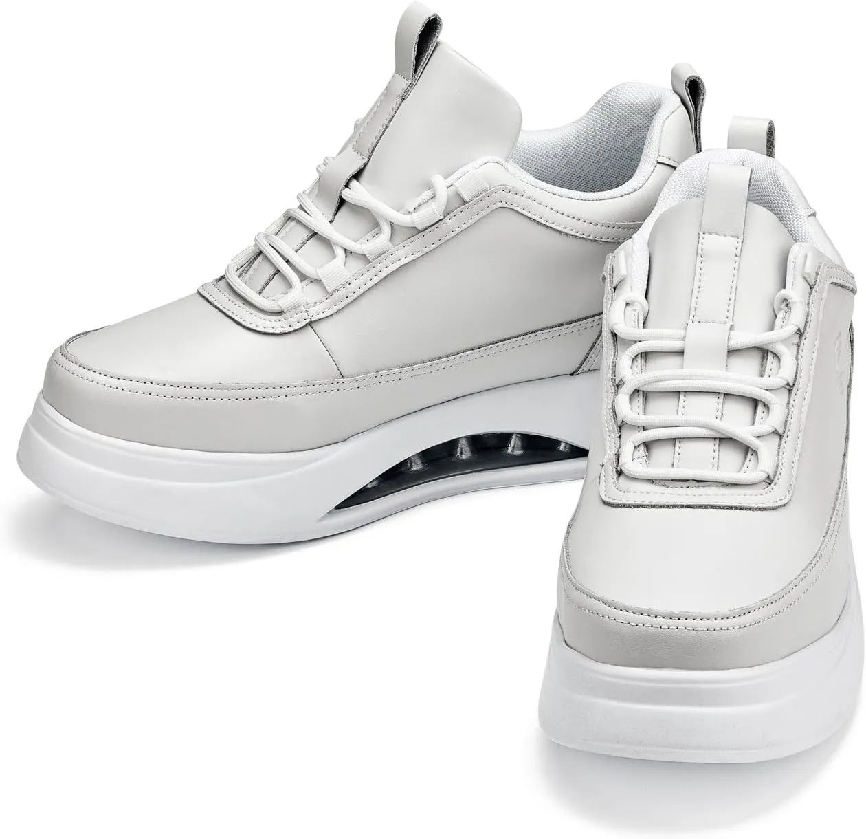 CALTO Men's Invisible Height Increasing Elevator Shoes - Bone/White Sole Chunky Elevated Platform Sneakers - 3.2 Inches Taller - S4926 - Size 9 D(M) US