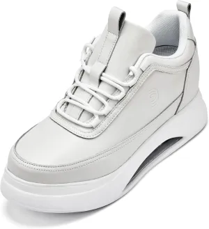 CALTO Men's Invisible Height Increasing Elevator Shoes - Bone/White Sole Chunky Elevated Platform Sneakers - 3.2 Inches Taller - S4926 - Size 9 D(M) US