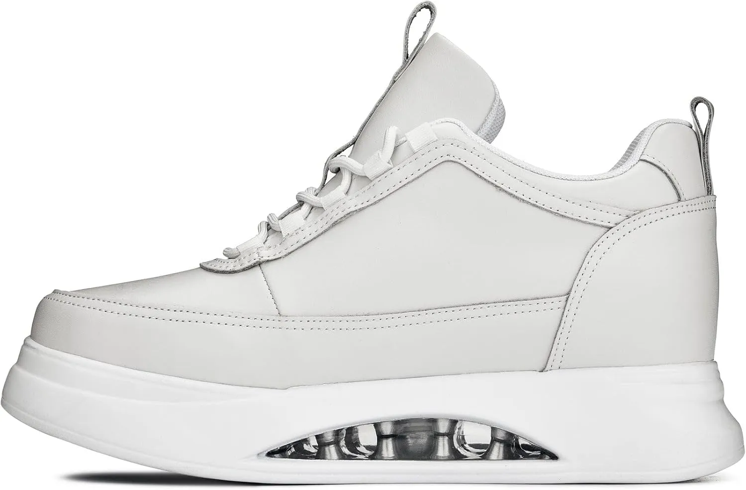 CALTO Men's Invisible Height Increasing Elevator Shoes - Bone/White Sole Chunky Elevated Platform Sneakers - 3.2 Inches Taller - S4926 - Size 9 D(M) US