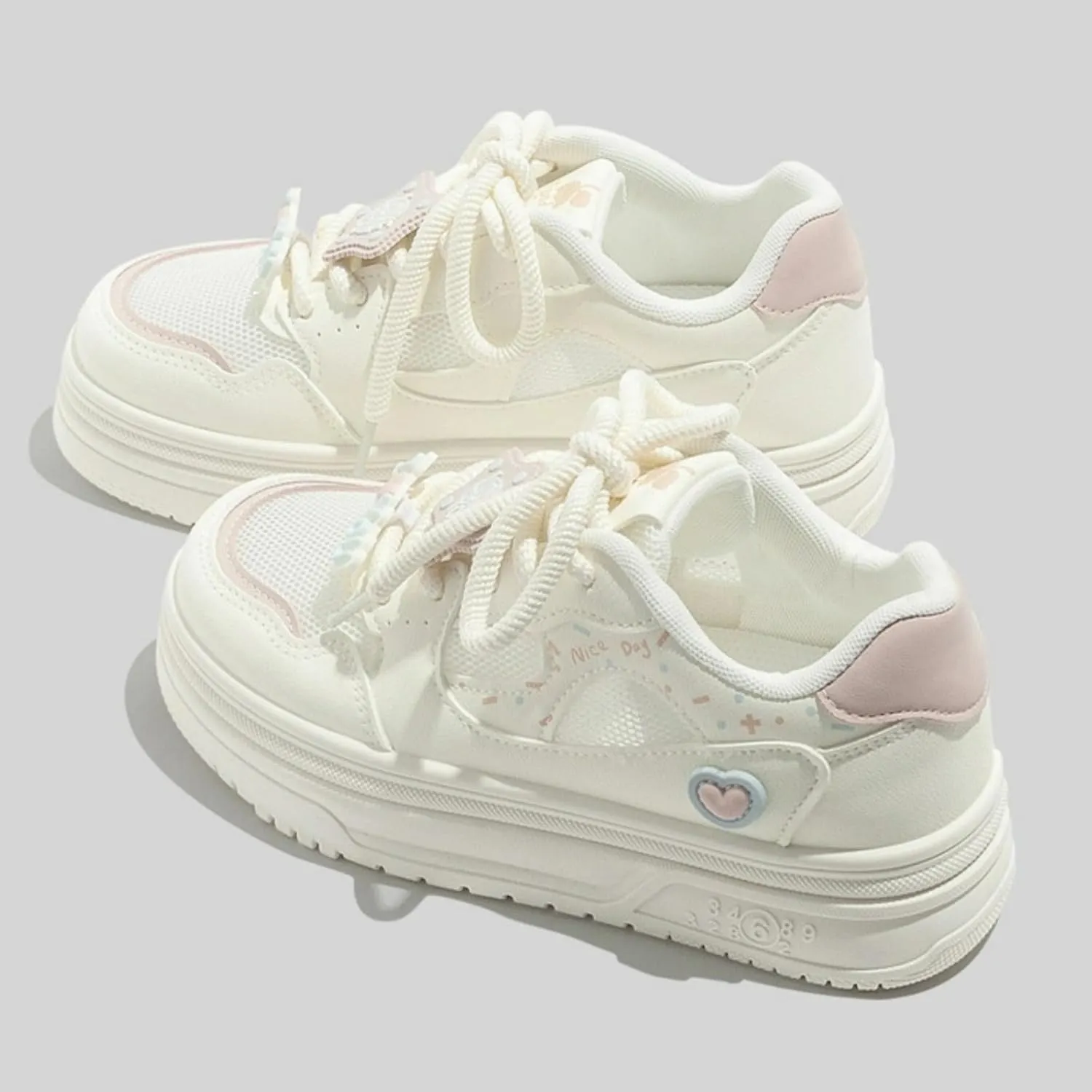 Cat Star & Butterfly Walking Cute Sneakers for Women Platforms Lace-up 1.6" Rubber Thick Sole Height Increase Cute Bread Shoes
