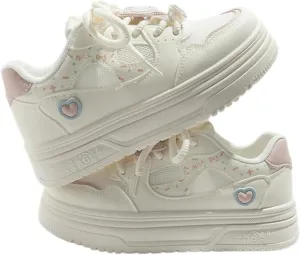 Cat Star & Butterfly Walking Cute Sneakers for Women Platforms Lace-up 1.6" Rubber Thick Sole Height Increase Cute Bread Shoes