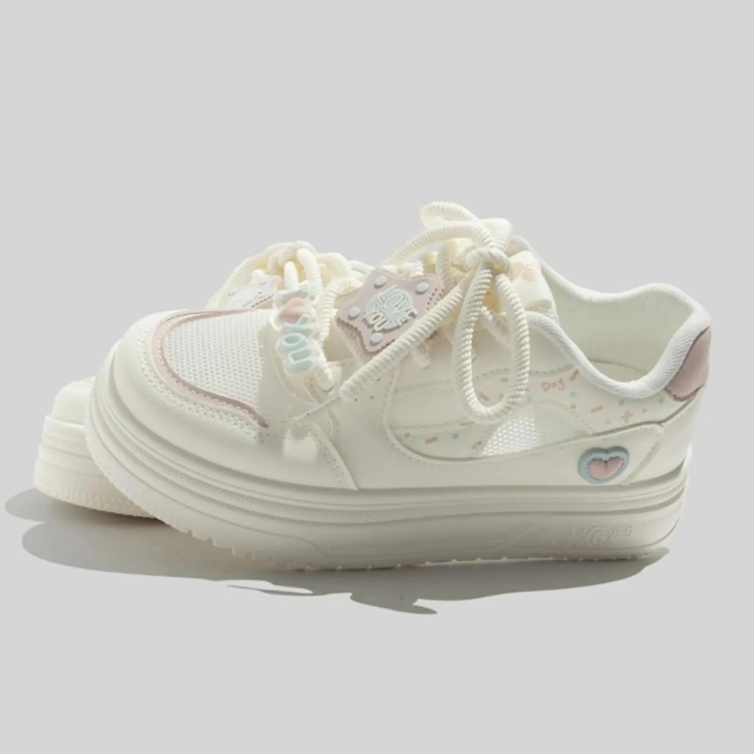Cat Star & Butterfly Walking Cute Sneakers for Women Platforms Lace-up 1.6" Rubber Thick Sole Height Increase Cute Bread Shoes