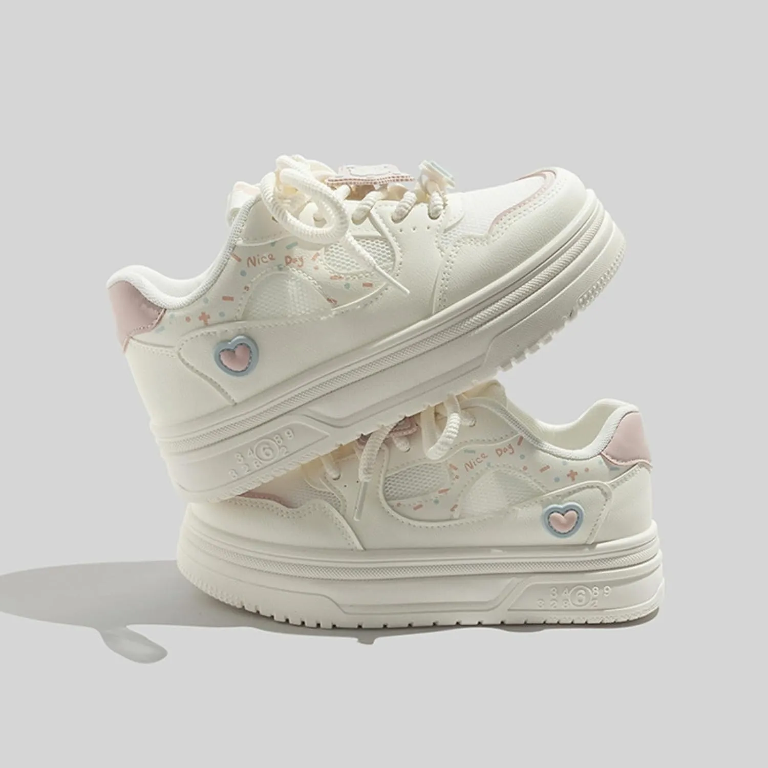 Cat Star & Butterfly Walking Cute Sneakers for Women Platforms Lace-up 1.6" Rubber Thick Sole Height Increase Cute Bread Shoes