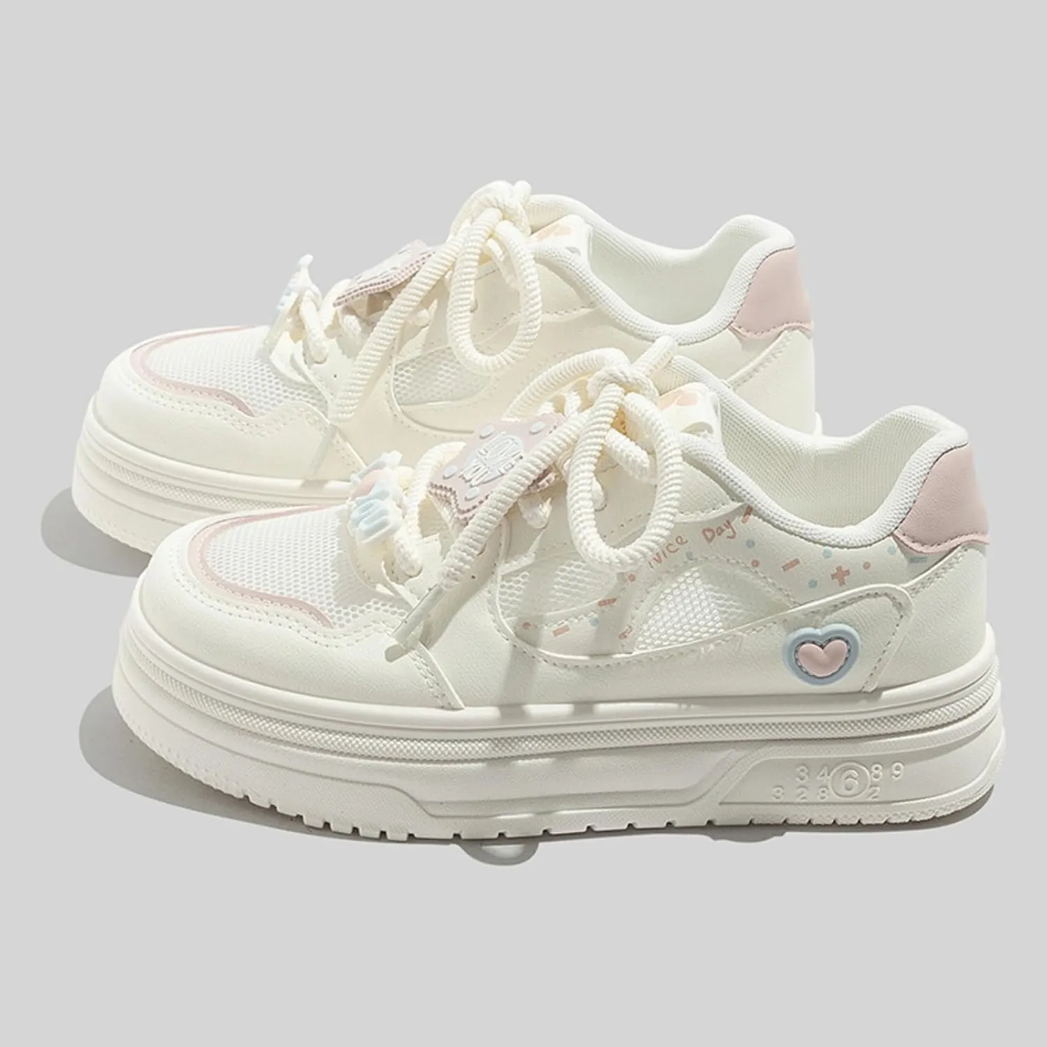 Cat Star & Butterfly Walking Cute Sneakers for Women Platforms Lace-up 1.6" Rubber Thick Sole Height Increase Cute Bread Shoes