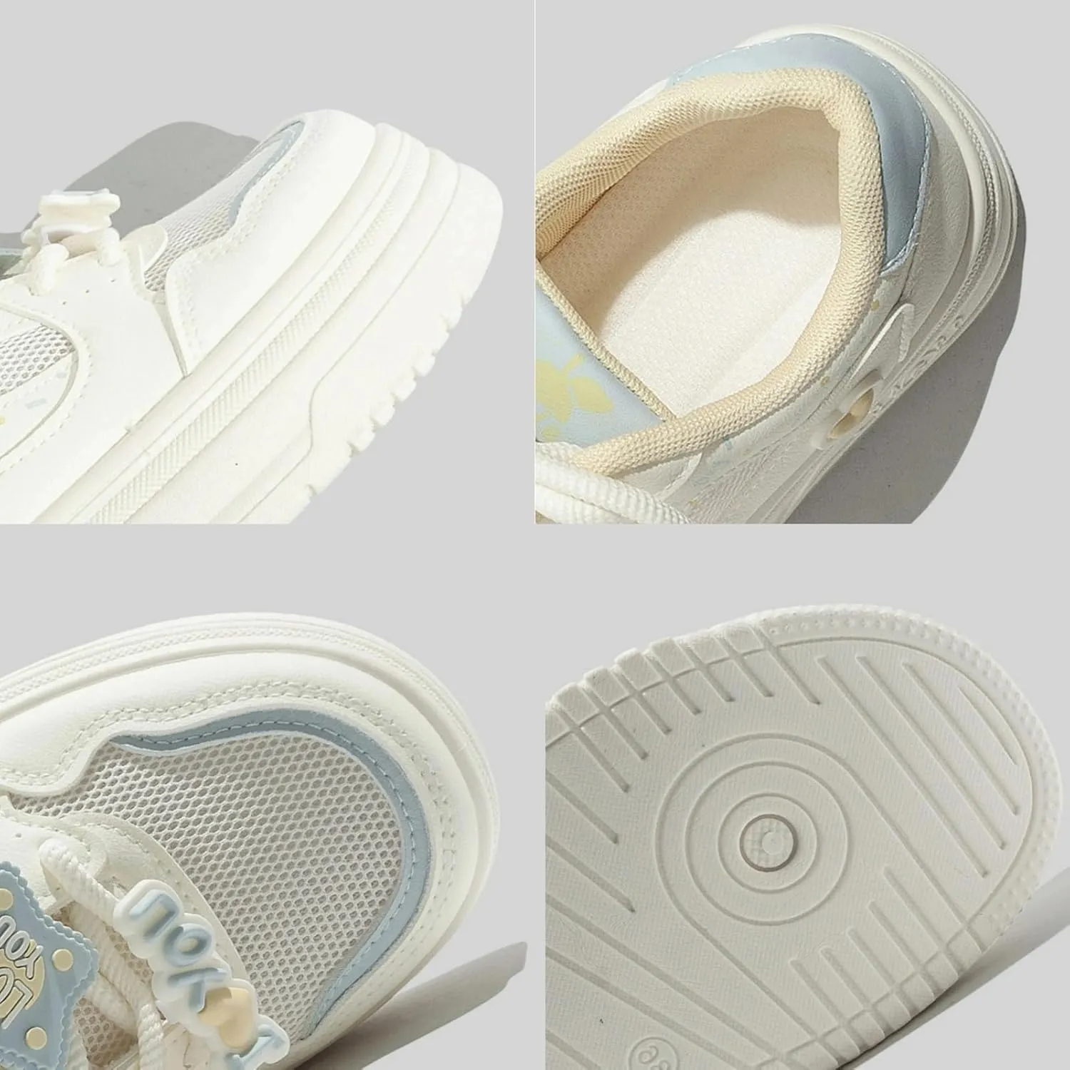 Cat Star & Butterfly Walking Cute Sneakers for Women Platforms Lace-up 1.6" Rubber Thick Sole Height Increase Cute Bread Shoes