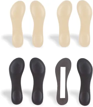 CB 4-Pairs of Cloth Surface Sponge Inserts Invisible Slim Lightweight Insoles Liners, Ball of Foot Pain Relief Cushion, Barefoot Support, 3/4 Length for Women's Shoes 5-7, Style A, Nude & Black