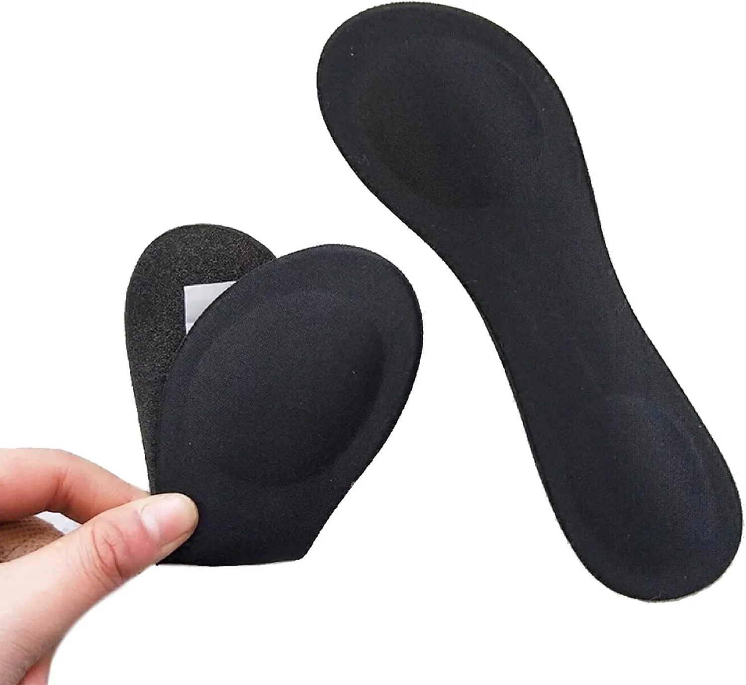CB 4-Pairs of Cloth Surface Sponge Inserts Invisible Slim Lightweight Insoles Liners, Ball of Foot Pain Relief Cushion, Barefoot Support, 3/4 Length for Women's Shoes 5-7, Style A, Nude & Black