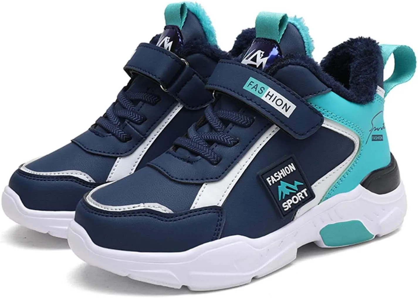 CERYTHRINA Boys Waterproof Ankle Boots Warm Faux Fur Fashion Sneakers Traines High Top Booties Walking Shoes