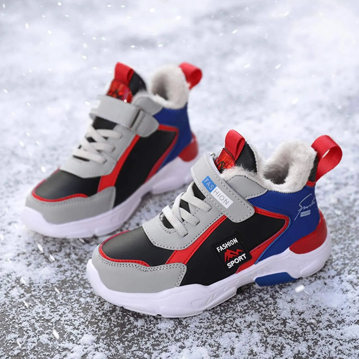 CERYTHRINA Boys Waterproof Ankle Boots Warm Faux Fur Fashion Sneakers Traines High Top Booties Walking Shoes