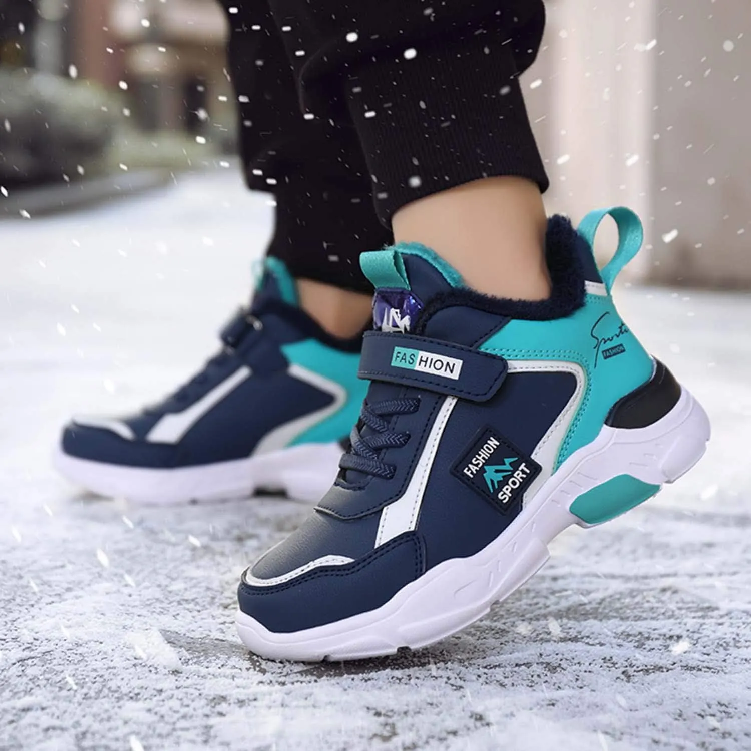 CERYTHRINA Boys Waterproof Ankle Boots Warm Faux Fur Fashion Sneakers Traines High Top Booties Walking Shoes