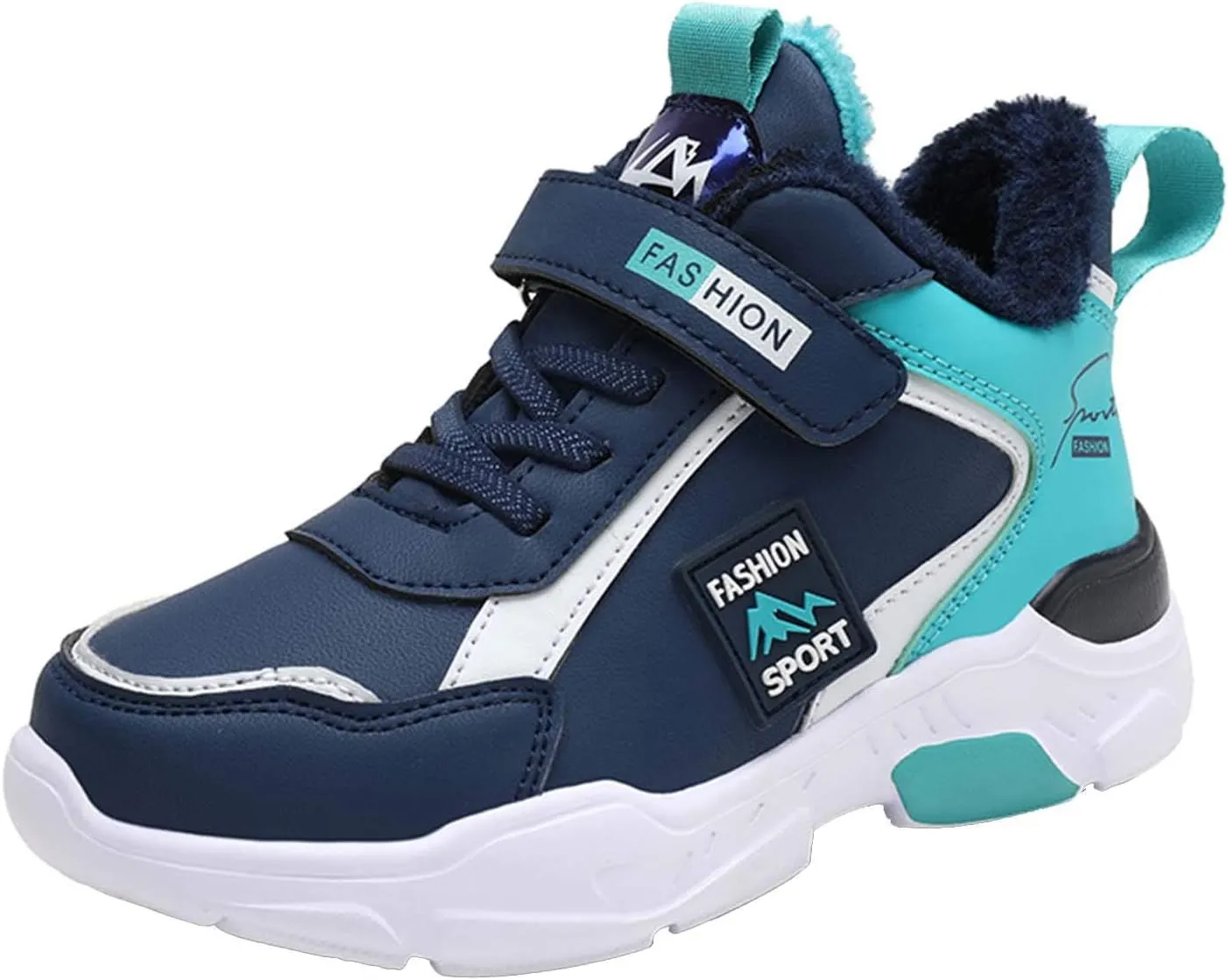 CERYTHRINA Boys Waterproof Ankle Boots Warm Faux Fur Fashion Sneakers Traines High Top Booties Walking Shoes