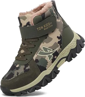 CERYTHRINA Kids Hiking Boots Boys Camouflage Hiking Shoes Warm Winter Snow Boots Anti-skid Adventure Trekking Shoes