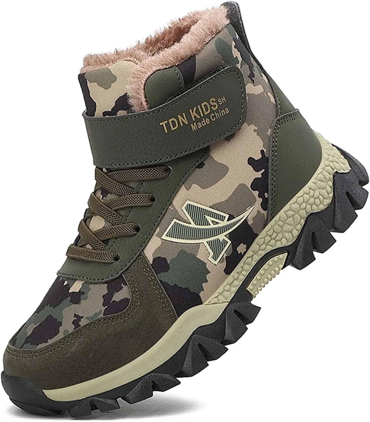 CERYTHRINA Kids Hiking Boots Boys Camouflage Hiking Shoes Warm Winter Snow Boots Anti-skid Adventure Trekking Shoes