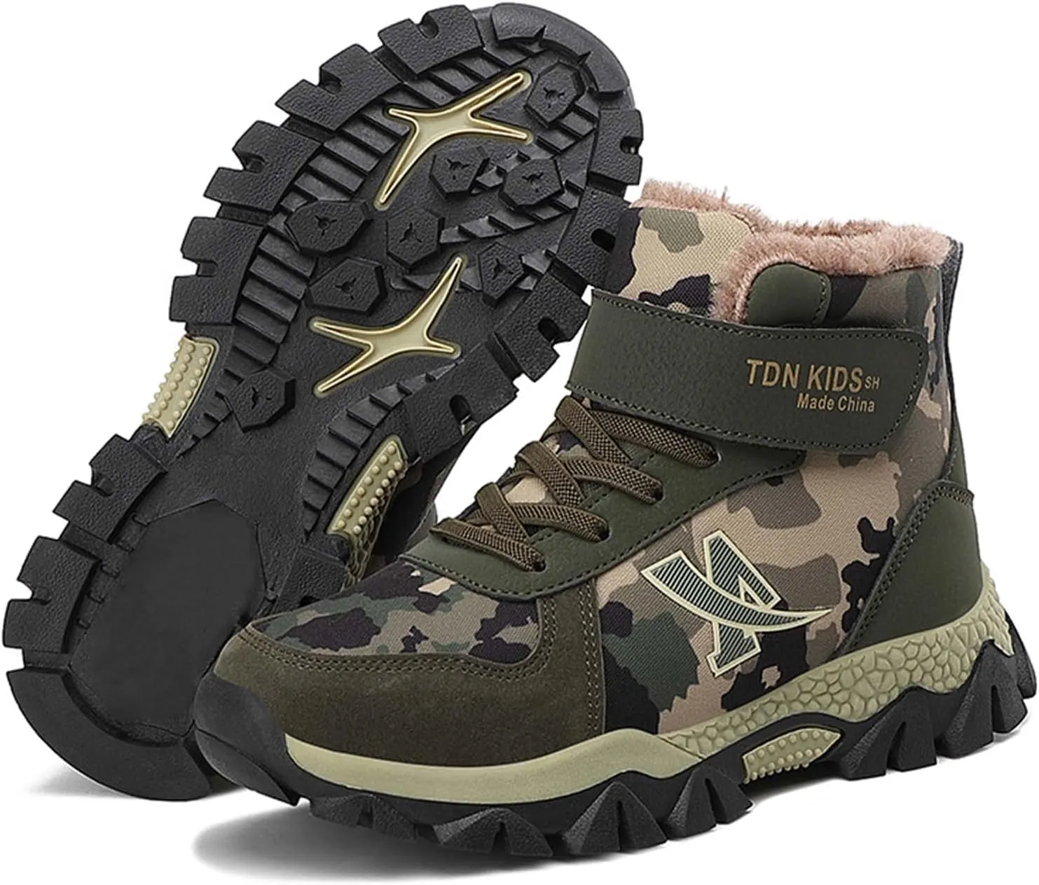 CERYTHRINA Kids Hiking Boots Boys Camouflage Hiking Shoes Warm Winter Snow Boots Anti-skid Adventure Trekking Shoes