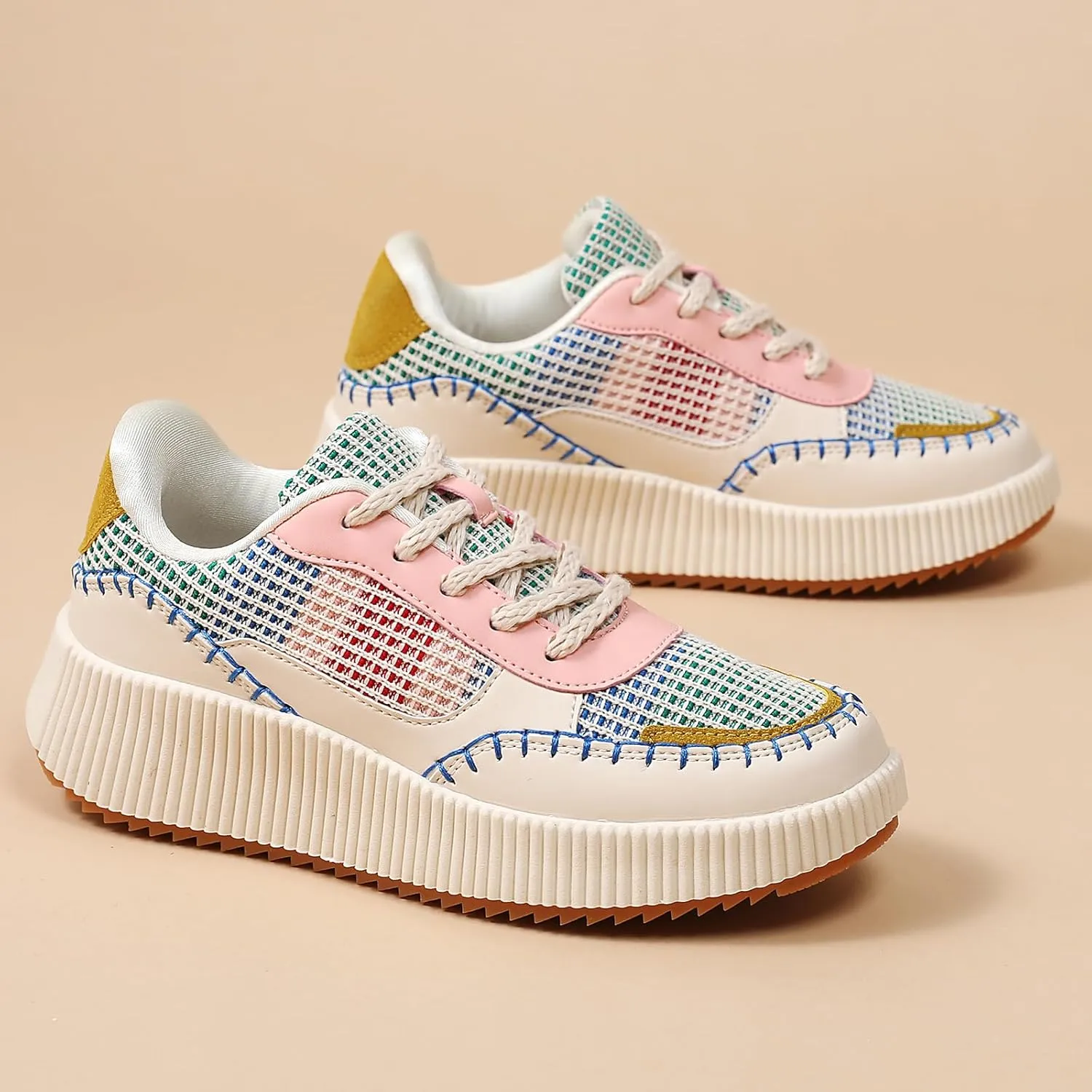 CERYTHRINA Platform Sneakers Women Fashion Shoes: 2.2 Inches - Chunky Braided Walking Shoes