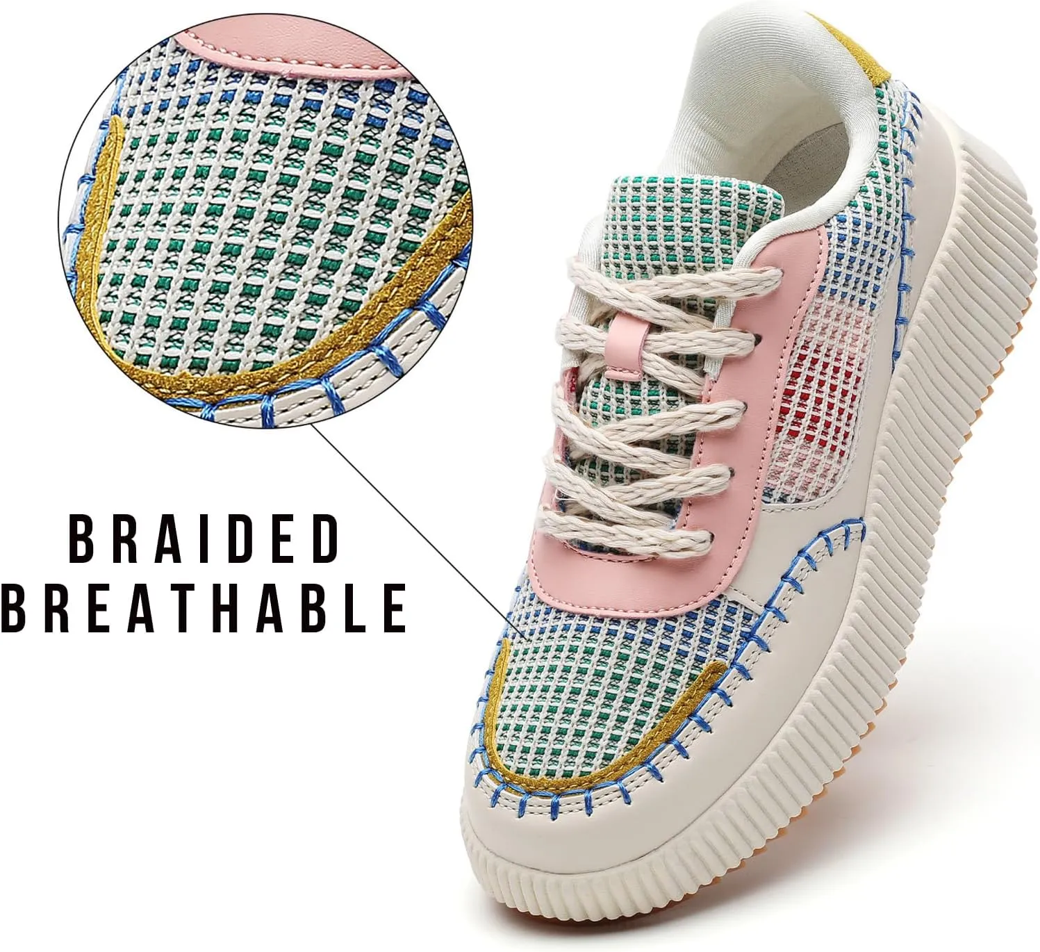 CERYTHRINA Platform Sneakers Women Fashion Shoes: 2.2 Inches - Chunky Braided Walking Shoes